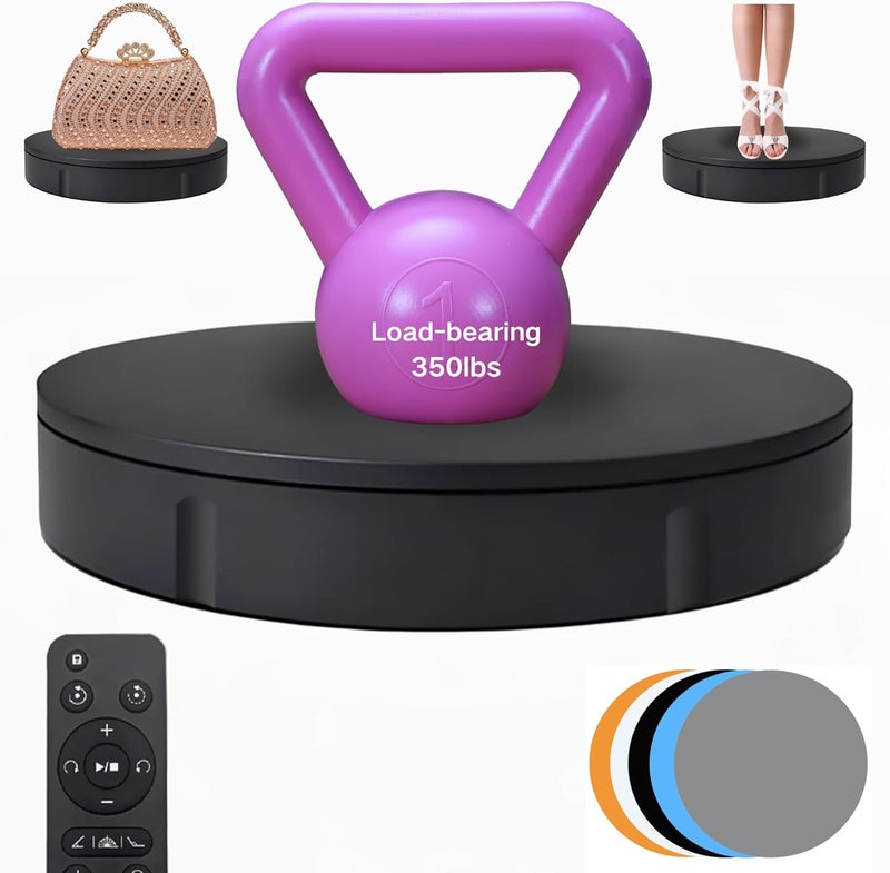 JAYEGT Motorized Rotating Display Stand, 350Lbs Load，360 Degree Electric Rotating Turntable for Photography Products Display，Live Show,Remote Control +5 Colors Backgrounds (Black/11.8inch /Wired) - Image 1